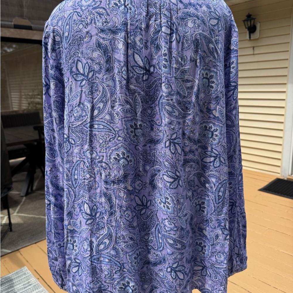Appleseed Women's Lavender Purple Paisley Long Sleeve Half Button Up Sz Large - Picture 7 of 12